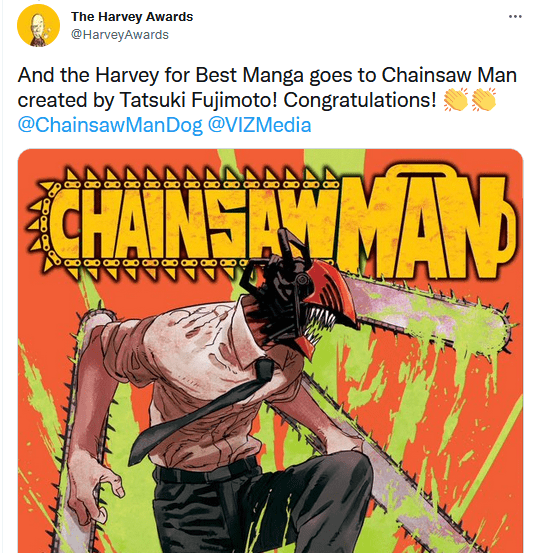 Chainsaw Man получила второй год подряд премию Харви как лучшая манга